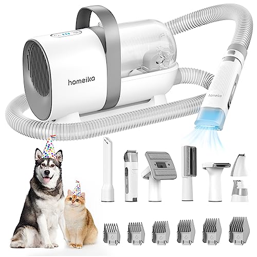 Homeika Pet Grooming Kit & Dog Hair Vacuum 99% Suction, 1.5L Groomer with 8 Tools, 6 Nozzles, Quiet Brush Nail Grinder/Paw Trimmer for Dogs Cats, Gray