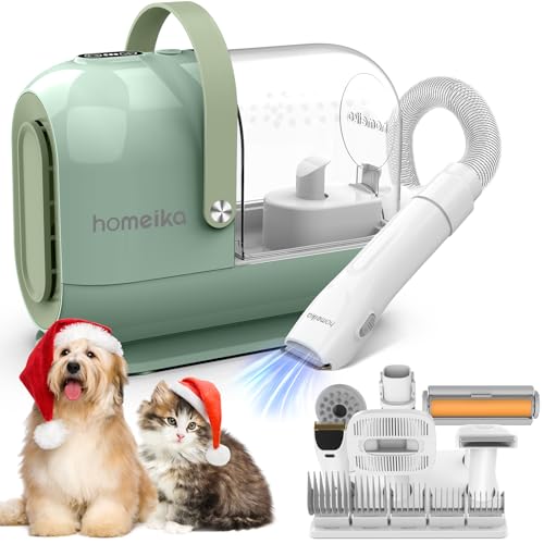 Homeika Pet Grooming Kit & Vacuum 99% Pet Hair Suction, 7 Pet Grooming Tools, 5 Nozzles, 3L Cup, Storage Bag, Dog Grooming Vacuum with Hair Roller/Massage Nozzle/Shedding Brush for Dog, Cat, Green