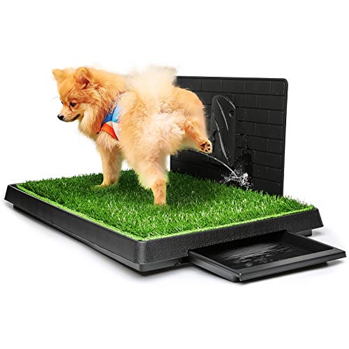 Hompet Dog Grass Pad with Tray Large, Puppy Turf Potty Reusable Training Pads with Pee Baffle, Artificial Grass Patch for Indoor and Outdoor Use, Ideal for Small and Medium Dogs (30"×20")