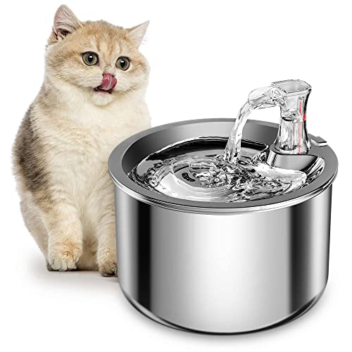Homtyler Cat Water Fountain, Stainless Steel Inside Ultra-Quiet Pump, 2L/67oz Automatic Dog Dispenser Water Bowl, Multiple Pets Water Fountain