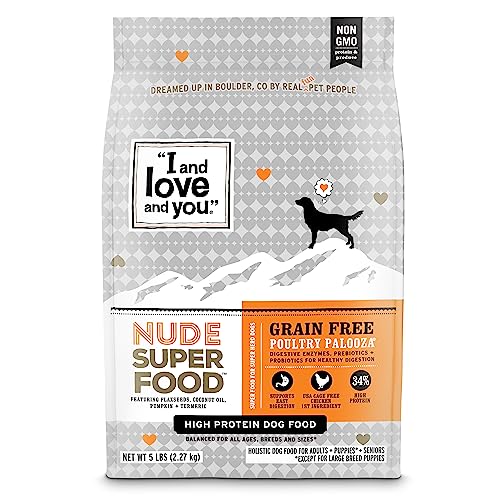 I and love and you Nude Superfood Dry Dog Food - Grain Free Kibble, Prebiotics & Probiotics, Turkey + Chicken, 5-Pound