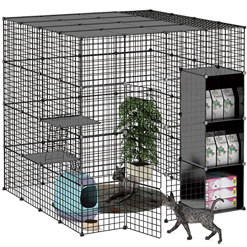 IKARE Cat Cage Large DIY Indoor Pet Home Small Animal House Detachable Playpen with 3 Doors 5 Tiers for 1-5 Cat(55" L x 55" W x 55.1" H)