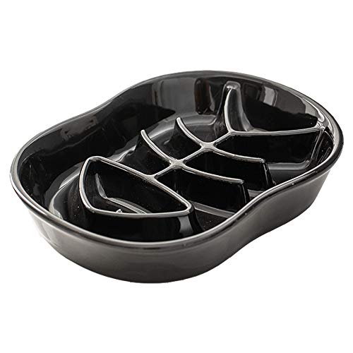 ikjuh Pet Ceramic Slow Feeder Bowl for Cats Dogs Anti Gulping Prevent Indigestion and Obesity Foods and Water Interactive Slow Feeding Bowls (Black)