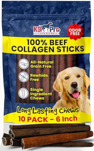 INTRODUCTORY OFFER Dog Chews Collagen Sticks For Dogs - 6 Inch 10 Pack - Odor-Free Long Lasting Bully Sticks Alternative Non Rawhide Treat Best Beef Chew Treats For Small Medium & Some Large Dogs