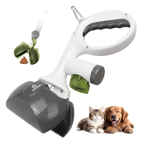 IPETBA Kid-Friendly Dog Poop Scooper with Bag Attached < 3 in 1> One Button Portable Dog Pooper Scooper Mini Poop Scooper for Dogs Lightweight Poop Picker Upper for Lawns Grass Dirt Gravel