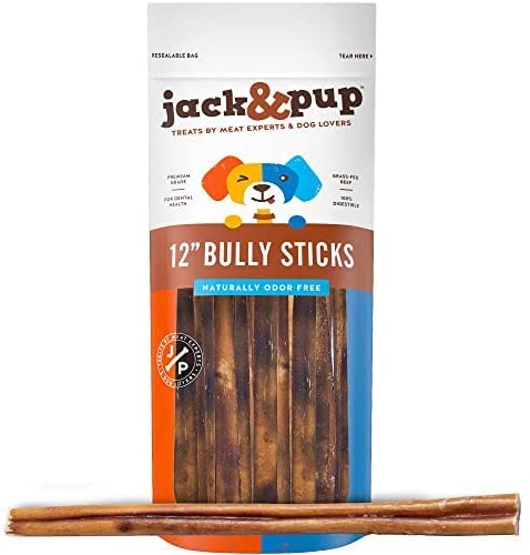 Jack&Pup Bully Sticks 12 Inch Premium Long Lasting Bully Sticks for Medium & Large Dogs, Aggressive Chewers, 12" Naturally Odor-Free Bully Sticks (1lb Pack)