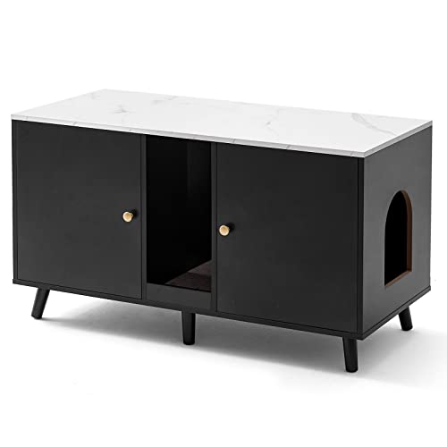 JanflyHome Cat Litter Box Enclosure, Hidden Litter Box Furniture for 2 Cats Washroom with Large Space, Indoor Pet House Crate Cabinet, 42.5"*19.6"*23.8", Black