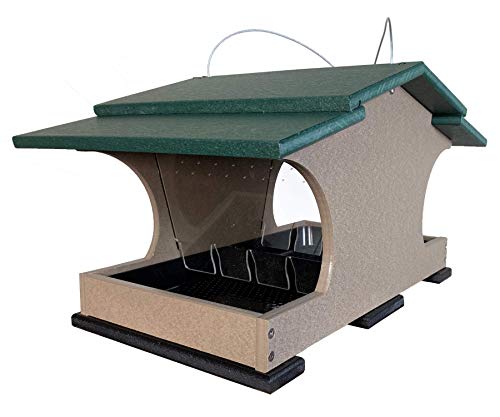 JCs Wildlife Large Poly Hopper Bird Feeder - Massive Bird Feeder, Can Hold up to 2 Gallons of Bird Seed (Green/Tan)