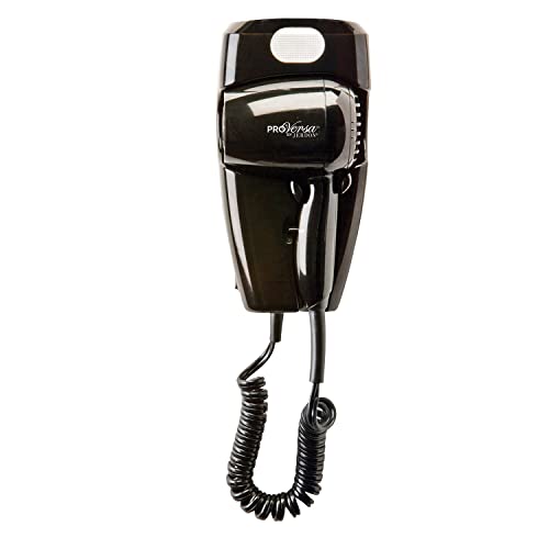 Jerdon Wall-Mount Hair Dryer - Black Plug-in Hair Dryer with 32" Power Cord - Hotel Style Wall Mounted Hair Dryer - JWM8CB