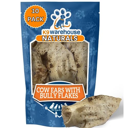 K9warehouse® - Jumbo Cow Ears Made with Bully Stick Flakes for Dogs - USA Packed, All-Natural Dog Chews - Great Alternative to Pig Ears, Lamb Ears, and Water Buffalo Ears