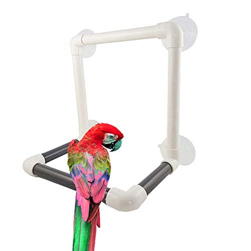 Keersi Bird Portable Suction Cup Shower Perch Window Wall Stand Platform for Medium Large Parrot Macaw African Greys Amazon Cockatoo Parakeet Cockatiel Conure Budgie Lovebirds Finch Canary Bath Toy