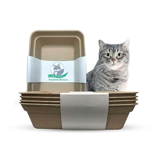 Kitty Potty (4-Pack) Disposable cat Litter Boxes, Sustainable and Biodegradable, Portable cat Litter Box, for Indoor Cats and Smaller Animals, can Also be Used as a Litter Box Liner