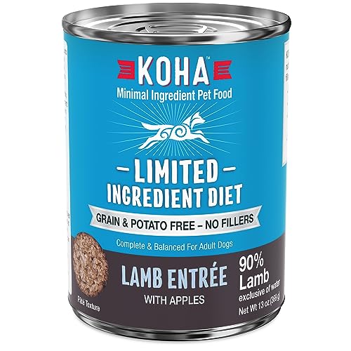 KOHA Limited Ingredient Diet Lamb Entrée for Dogs - Grain Free Wet Dog Food with No Fillers - Canned Dog Food Sensitive Stomach - 13 oz Pack of 12