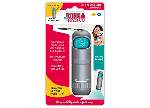 KONG HandiPOD - Mini Flashlight Dispenser - Dog Waste and Small-Sized Poop Bag Dispenser with Built-in Flashlight - Includes Leash Clip - Light Grey - Small