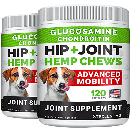 Large Breed Hemp + Glucosamine Dog Joint Supplement - Hemp Chews for Dogs Hip Joint Pain Relief - Omega 3, Chondroitin, MSM - Advanced Mobility Hemp Oil Treats for Large Dogs - Made in USA - 240 Ct