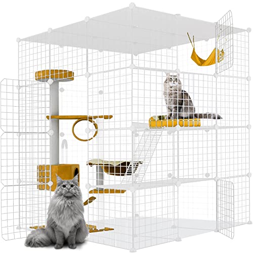 Large Cat Cage,Cat Cage Enclosure Indoor DIY Cat Playpen Detachable Metal Wire Kennels Crate Large Exercise Place Ideal, for 1-4 Cats,Ferret, Chinchilla, Rabbit, Small Animals