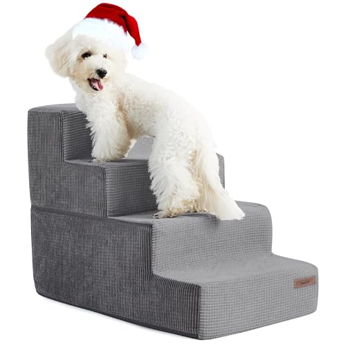 Lesure Dog Stairs for Small Dogs - Pet Stairs for High Beds and Couch, Folding Pet Steps with CertiPUR-US Certified Foam for Cat and Doggy, Non-Slip Bottom Dog Steps, Grey, 4 Steps