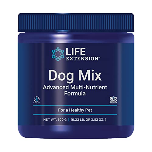 Life Extension Dog Mix - Daily Nutrition Care Supplement Powder for Your Canine Pet - Advanced Formula with Vitamins, Probiotics & Essential Fatty Acids - Gluten-Free, Non-GMO – 100 g, 60 Servings