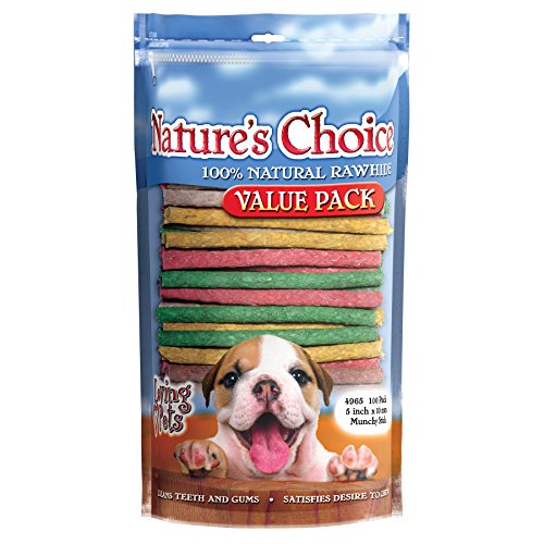 Loving Pets Nature's Choice 100-Percent All Natural 5 inch Rawhide Munchy Stick Dog Treats, 100/Pack (Assorted Colors