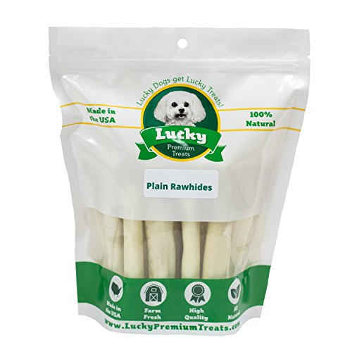 Lucky Premium Treats Plain Rawhide Sticks – All-Natural Rawhide Dog Treats for Medium Dogs, Gluten Free Premium Medium Dog Treats (7 Chews)