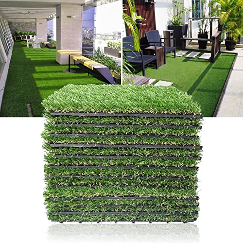 LVBAO 9PCS Interlocking Artificial Turf Deck Tiles Astro Turf Mat 12" X 12" Self-draining Dogs Potty Pet Squares Grass 1.2" Pile Height Indoor Outdoor Flooring Decor Pad