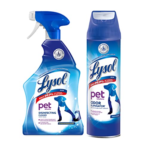 Lysol Pet Cleaning Bundle - 1 Pet Solutions Disinfecting Cleaner (32 Fl Oz) and 1 Odor Eliminator (15 Ounce Aerosol)