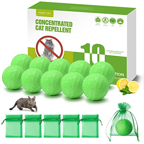 MAGIC CAT Cat Repellent Outdoor, 10 Pack Natural Peppermint Oil Cat Repellent Indoor Pet Safe to Protect Furniture Curtain, Dog & Cat Deterrent for Yard Garden to Repel Feral Cats Stray Dogs