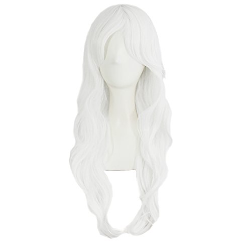 MapofBeauty 28" 70cm Long Curly Hair Ends Costume Cosplay Wig (White)