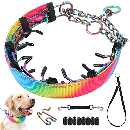 Martingale Prong Collar for Dogs, Reflective Pinch Collar with Cover and Adjustable Stainless Steel Links for Small Medium Large Dogs, No Pull Dog Collar with Backup Collar and Clip