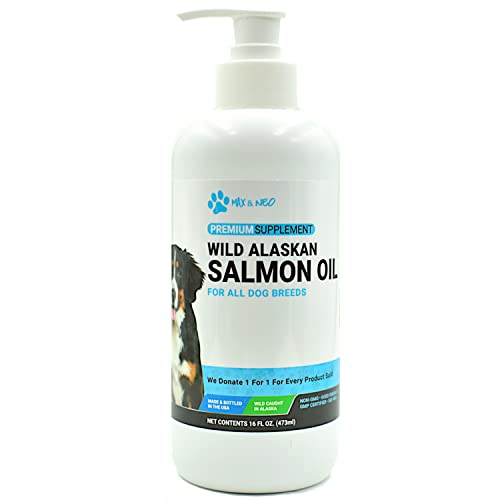 Max and Neo 100% Pure Wild Caught Alaskan Salmon Oil for Dogs and Cats - We Donate One for One to Dog Rescues for Every Bottle Sold (16oz)