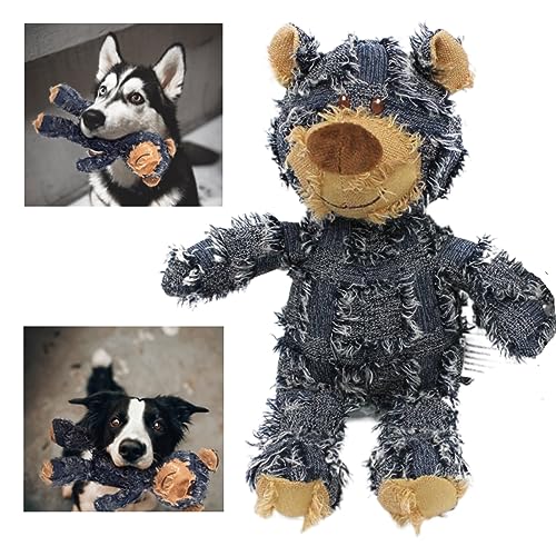 MAXBECK Dog Companion - 2023 New Indestructible Durable Squeaky Robust Bear Dog Toy for Heavy Chewers, Unbreakable Stuffed Plush Dog Toys for Aggressive Chewers (A-Navy)