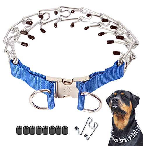 Mayerzon Dog Prong Training Collar, Stainless Steel Choke Pinch Dog Collar with Comfort Tips (X-Large,4mm,23.6-lnch,18-22" Neck, Blue)