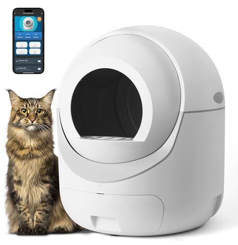 MEEGEEM Self Cleaning Cat Litter Box - 85L Extra Large Automatic Cat Litter Box Self Cleaning for Multiple Cats, Anti-Pinch/Odor-Removal Design, All Litter Can Use, with Garbage Bags/Mats, App Control