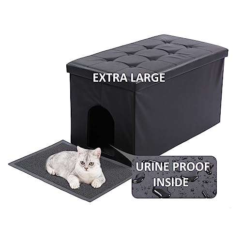 MEEXPAWS Cat Litter Box Enclosure Furniture Hidden, Cat Washroom Bench Storage Cabinet | Extra Large 36'' x 20'' x 20''| Dog Proof | Waterproof Inside/Easy Clean | Easy Assembly | Odor Control(Black)