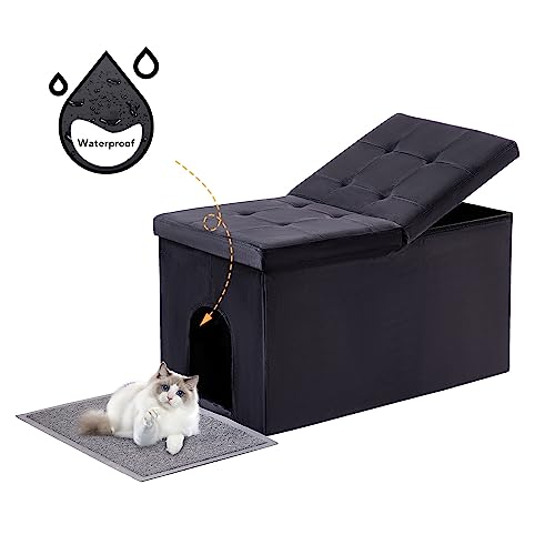 MEEXPAWS Cat Litter Box Enclosure Furniture Hidden Extra Large, Lift Design Lid Velvet Cat Washroom Bench Storage Cabinet|36 x 20 x 20 in|Dog Proof|Urine Proof Inside|Quick Assembly| Easy Clean（Black）