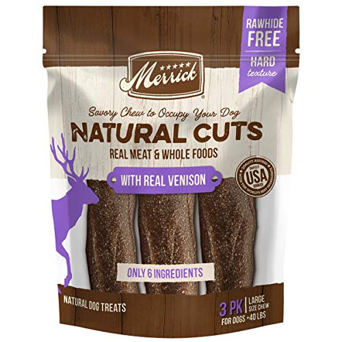 Merrick Natural Cuts Rawhide Free Dog Treats Filled Chew Made with Real Meat and Whole Foods, Venison, 0.71 pounds