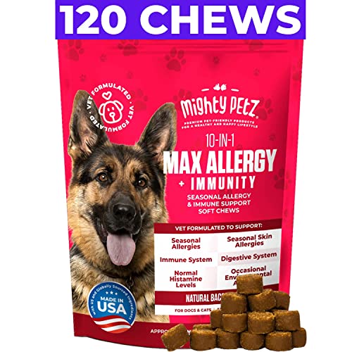 Mighty Petz MAX Dog Allergy Relief Chews - Itch Relief for Dogs. Dog Allergy Chews + Colostrum & Probiotics. Seasonal Allergies, Dog Itchy Skin, Immune Support Supplement