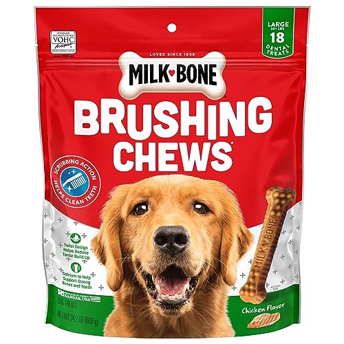 Milk-Bone Brushing Chews Daily Dental Dog Treats Original Large Treats 24.2 Ounces, Red, 18 Count (Pack of 1)