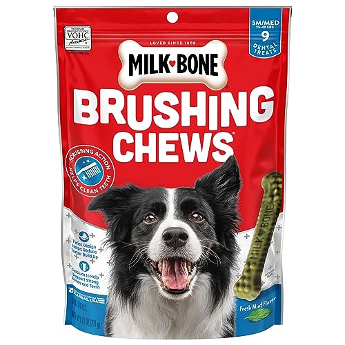 Milk-Bone Fresh Breath Brushing Chews, 9 Small/ Medium Daily Dental Dog Treats (Pack of 5)