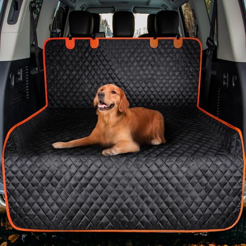 MIXJOY SUV Cargo Liner for Dogs, Waterproof Cargo Liner for SUV, Pet Dog Cargo Cover Mat with Bumper Flap Protector, Nonslip Dog Seat Cover for SUV Trunk Sedans Vans, Universal Fit (90" L x 55" W)