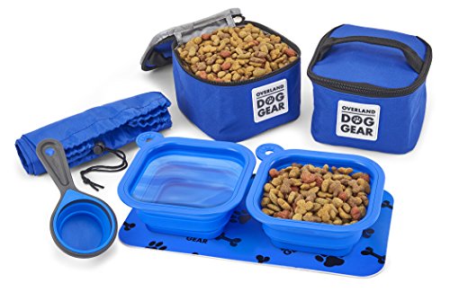 Mobile Dog Gear, Dine Away Dog Travel Bag for Small Dogs, Includes Lined Food Carriers and 2 Collapsible Dog Bowl, Collapsible Scooper and Placemat, Royal Blue