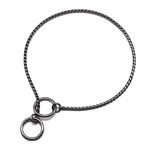 Mogoko Stainless Steel Dog Choke Chain Collar, Puppy Metal Snake Chain Pet Show Slip Collar Choker for Training Walking (Black;16.0"*3.0mm)