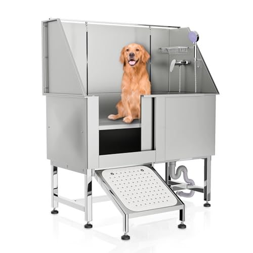 MoNiBloom 50" Dog Bath Tubs for Large Dogs, Professional Stainless Steel Pet Grooming Tub w/Complete Accessories & Ramp, Dog Washing Station for Domestic and Professional Use, 250 lbs Capacity