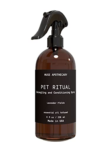 ​​Muse Apothecary Pet Ritual Detangling Spray for Dogs & Cats, Pet Detangler Spray for Dogs, Dog Detangler Spray Dematting Conditioner, Dog Detangling Spray, Essential Oils Infused 8oz Lavender Fields