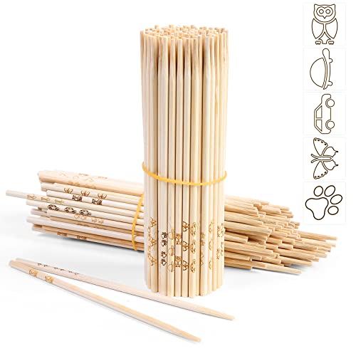 Natural Bamboo Skewers 8 inch, Kids Friendly/True Semi Pointed, For Shish Kabob Barbecue Fruit Appetizer Corn Dogs Chocolate Fountain, Diam=4mm, 8 Inch（100s) Cartoon Pattern