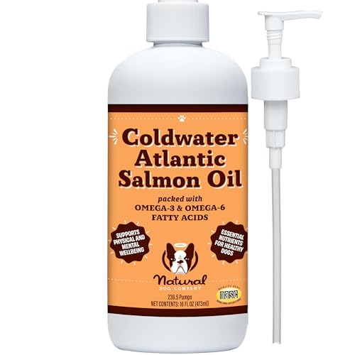 Natural Dog Company Coldwater Atlantic Salmon Oil for Dogs (16oz) - Dog Fish Oil Supplement with Omega 3 - Easy Pump Bottle - Skin & Coat, Immune Health, Liquid Fish Oil Joint Support Supplement