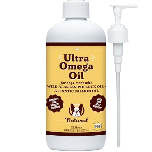 Natural Dog Company Ultra Omega 3 Fish Oil for Dogs 16oz | Supplement for Shedding, Allergy, Itch Relief | Supports Dry Skin, Joints | Omega 6 & 9 Fish Oil Liquid with Pump | Salmon, Pollock Flax Oil
