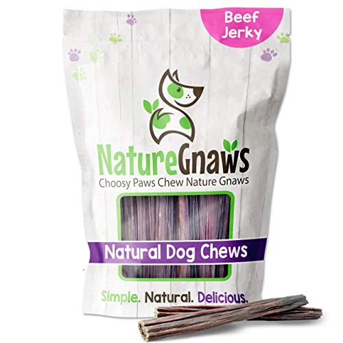 Nature Gnaws Beef Jerky Sticks for Dogs - Premium Natural Beef Gullet Bones - Simple Single Ingredient Tasty Dog Chew Treats - Rawhide Free - 5-6 Inch (8 oz)