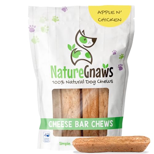 Nature Gnaws Cheese Bar Chews for Dogs – Natural Long Lasting Hard Chew Treats - Rawhide Free Dog Bones - Yak Alternative 4 Count