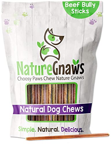 Nature Gnaws - Extra Thin Bully Sticks for Dogs - Premium Natural Beef Bones - Long Lasting Dog Chew Treats for Small Dogs & Puppies - Rawhide Free - 6 Inch